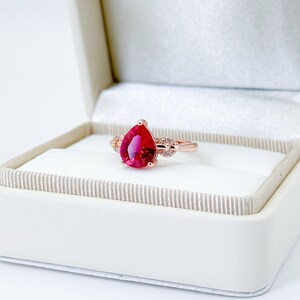 5.50 Ct Natural Red Ruby & Real Diamond Engagement Ring in Solid 14K yellow Gold, Pear Cut, Vintage Style Bridal, Gift for