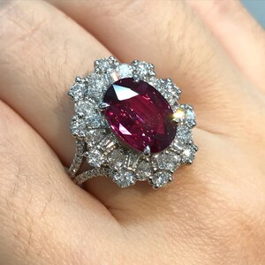 5.75 Ct Natural Red Ruby & Diamond Engagement Ring in Solid 14K White Gold, Oval Cut, Vintage Style Bridal, Gift for