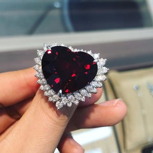 6.00 Ct Natural Red Ruby & Marquise Diamond Engagement Ring in Solid 14K White Gold, Heart Cut, Vintage Style Bridal, Gift for