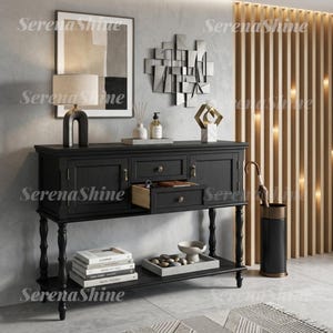 Narrow Console Table with 2 Drawers and Cabinet, Entryway Table with Raised Panel Doors and Open Shelf, Slim Sofa Table for Living Room