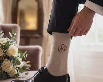 Custom Bamboo Monogram Socks, Embroidered Initials, Wedding Groomsmen Dress Socks