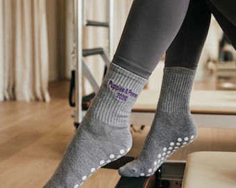 Custom Embroidered Grip Socks, Personalized Text Non Slip Yoga Socks