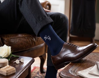 Custom Embroidered Bamboo Socks, Monogram Groomsmen Wedding Gift, Personalized Men's Dress Socks