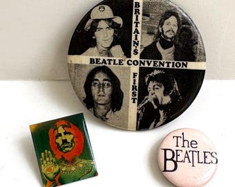 THE BEATLES 60s 70s Music Pinback Buttons, 100 Pins Set