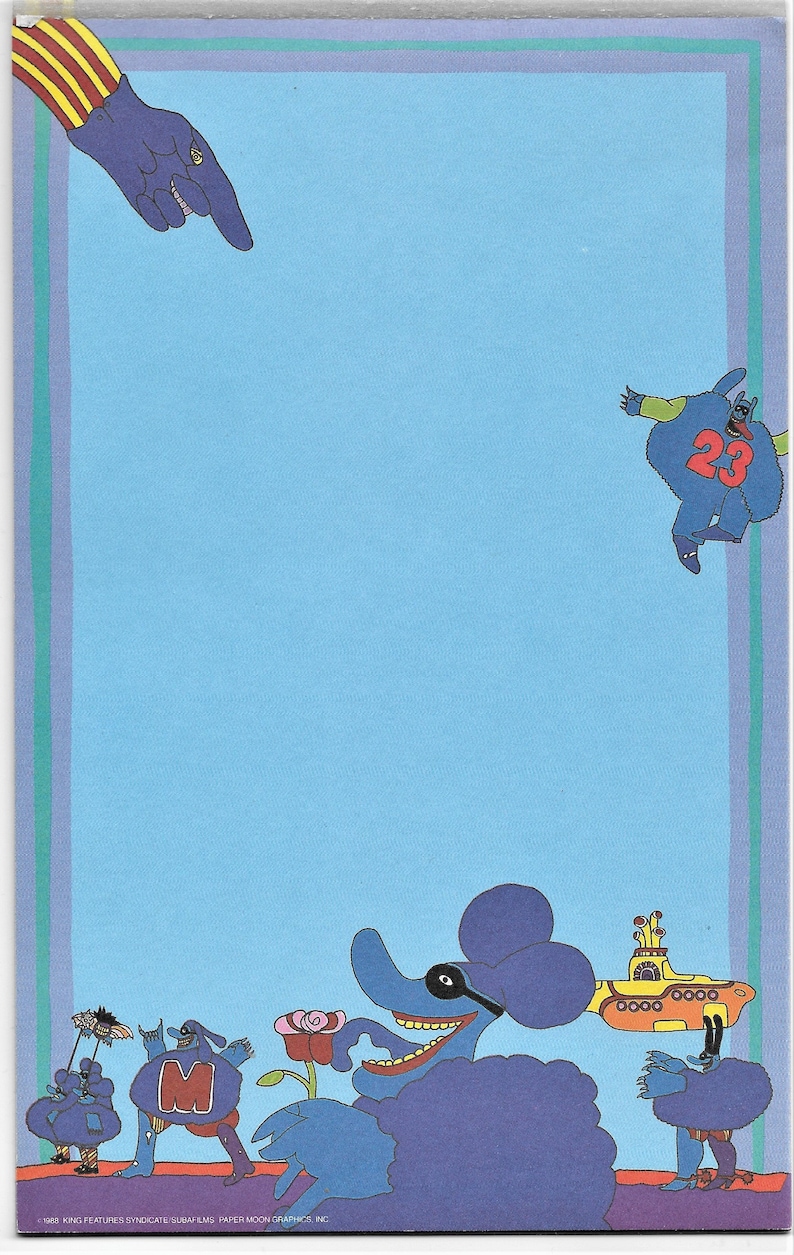 Beatles Vintage Stationery 1980s Blue Meanies Writing Pad Note Paper ...