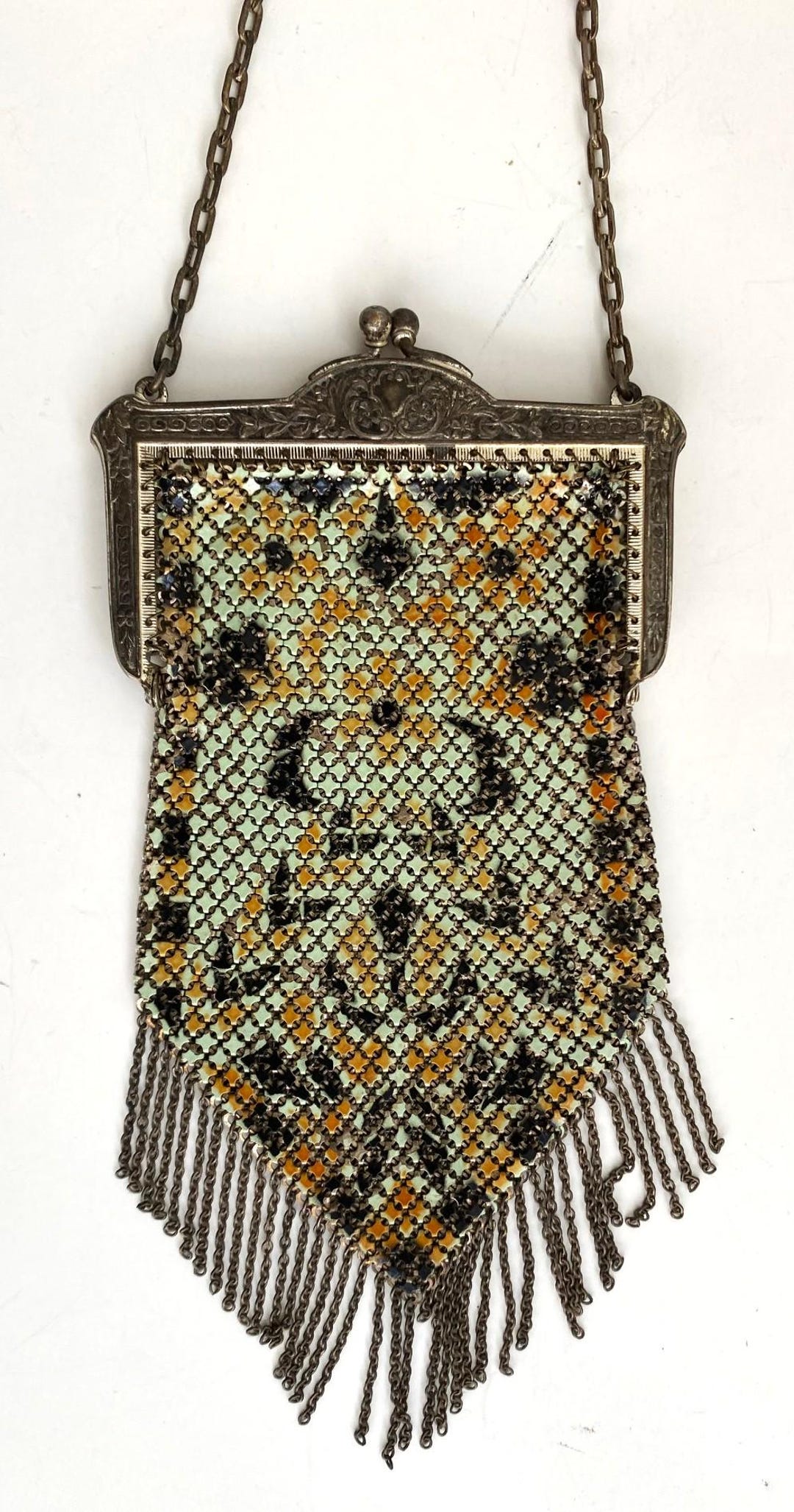 Antique 1920s Purse Mesh Chain Mail Mandalian Mfg. Art Deco Enameled ...