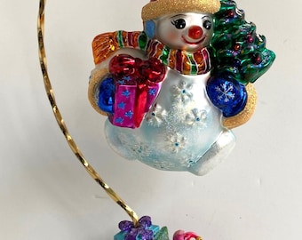 Christopher Radko Snowman Chubby Cheer Delight Glass Christmas Ornament Bobble Head Jack in the Box 2001 Retired Harlequin Teddy Bear Scarf