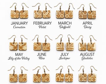 Birth Flower Earrings: Personalized Birth Month Jewelry Gift for Her