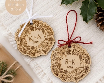 Personalized Christmas Ornament, Custom Initials Holiday Keepsake Gift, Stocking Stuffer Gift Idea for Couple Husband and Wife