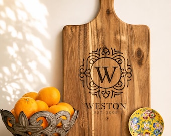 Custom Monogram Cutting Board – Personalized Housewarming Gift (15.9" x 8.9")