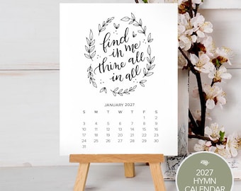 2027 Christian Calendar, Traditional Hymn Calendar, Hand Lettered Christian Art, Inspirational Calendar Gift for Her, Religious Calendar