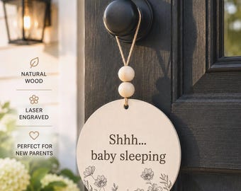 Baby Sleeping Door Sign Do Not Knock Nursery Door Hanger New Baby Gift for Parents Baby Shower Nursery Decor