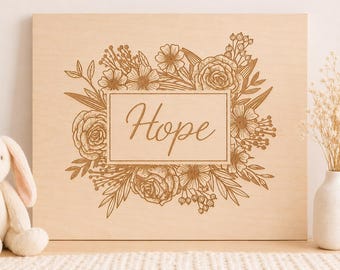 Custom Floral Engraved Name Sign: Personalized Girls Nursery Gift (Wooden Sign)