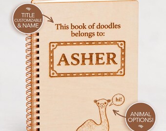 Personalized Sketchbook for Kids Customizable Blank Notebook Laser Engraved Drawing Book: Gift Idea for Children Students, Optional Animal