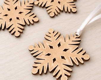 Wooden Snowflake Ornament, Laser Cut Christmas Tree Decoration, Rustic Wood Snowflake Holiday Ornament
