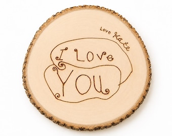 Custom Kid's Text or Drawing Gift on Wood Slice Personalized Child Artwork Engraved Keepsake Gift for Mom Dad Grandparents Teacher Sitter