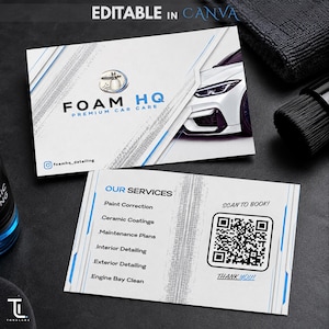 Car Care Business Card Template, Mobile Auto Detailing Canva Template, Editable Service Card, QR Code Appointment Card