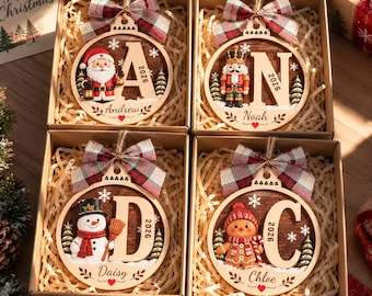 Personalized Family Christmas Ornament Gift, Initial Christmas Ornament, Wooden Christmas Ornament, Christmas Tree Decoration, 2026 Keepsake