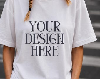 Bella Canvas 3001 White Oversized T-Shirt Mockup, Lifestyle Apparel Design (PNG Download)