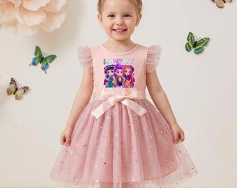 KPop Demon Hunters Kids Frock, Cute KPop Super Girls Outfit, Kpop Clothes, Demon Hunter Frock, Kpop Super girls, Rumi Zoey Clothes