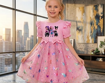 KPop Demon Hunters Kids Frock, Cute KPop Super Girls Outfit, Kpop Clothes, Demon Hunter Frock, Kpop Super girls, Rumi Zoey Clothes