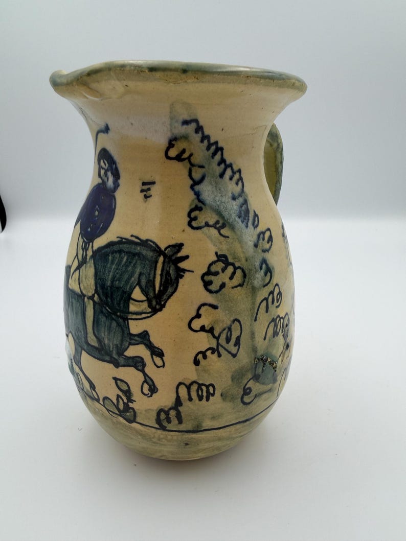 Vintage Restaurante Botín Ceramic Pitcher – Spanish Majolica Horseman ...