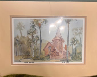 Karen Keene Signed Georgia Coastal Art Print Set, Historic Landmark Watercolors (Set of 2)