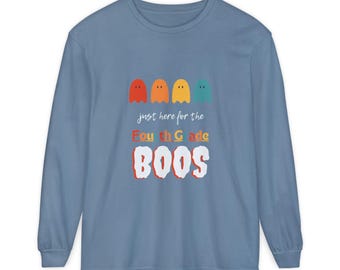 Halloween Teacher Shirt Fourth Grade School Teacher Unisex Garment-dyed Long Sleeve T-Shirt
