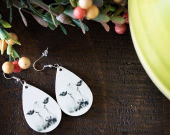 Boucles d'oreilles vache, bijoux vache blanche, vaches charolaises, cadeau pour amoureux des vaches | Bijoux femme