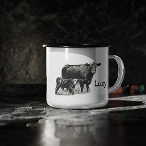 Emaille Camp Tasse, personalisierte Kuh Kaffeetasse, anpassbare Bauernhaus Tasse, rustikale Camping Tasse, Vintage Metall Teetasse
