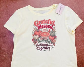 Women’s Grateful & Blessed crop shirt , Fall tshirt , Thanksgiving funny top