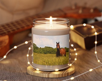 Bougie de soja parfumée Western Cowboy Horse avec photo, 9 oz