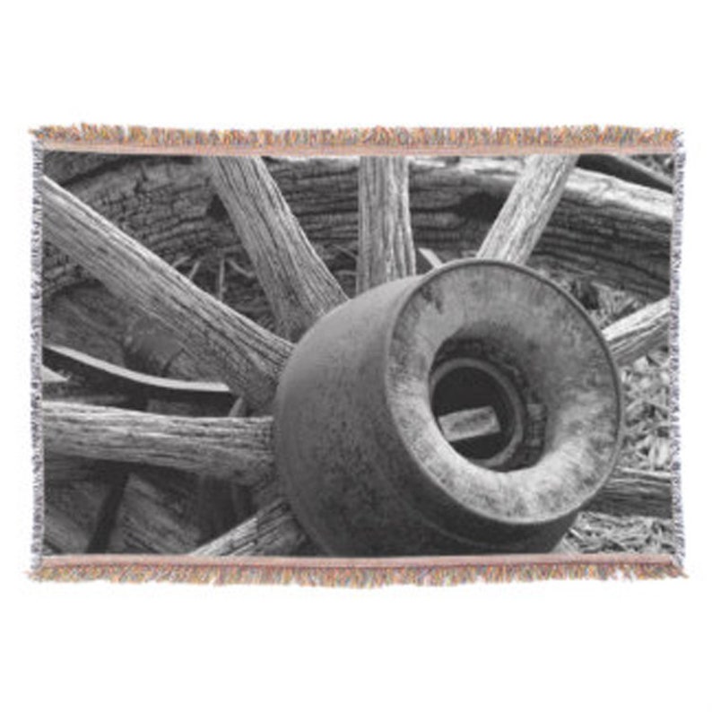 Black and White Rustic Wagon Wheel Throw Blanket