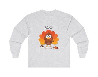 Chemise drôle de dinde, chemise drôle de thanksgiving, chemise de visage de dinde, t-shirt à manches longues unisexe ultra coton