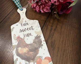 Enseigne de ferme rustique - Home Sweet Farm avec coq et œufs| Enseigne en bois de ferme | Cadeau de pendaison de crémaillère Country Living