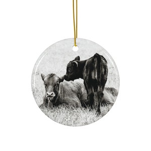 Baby Cows Christmas Tree Ceramic Ornament, 2 Shapes