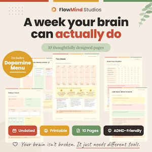 ADHD Weekly Planner. Undated Energy-Based Planning System. Brain Dump, Dopamine Menu, Printable PDF