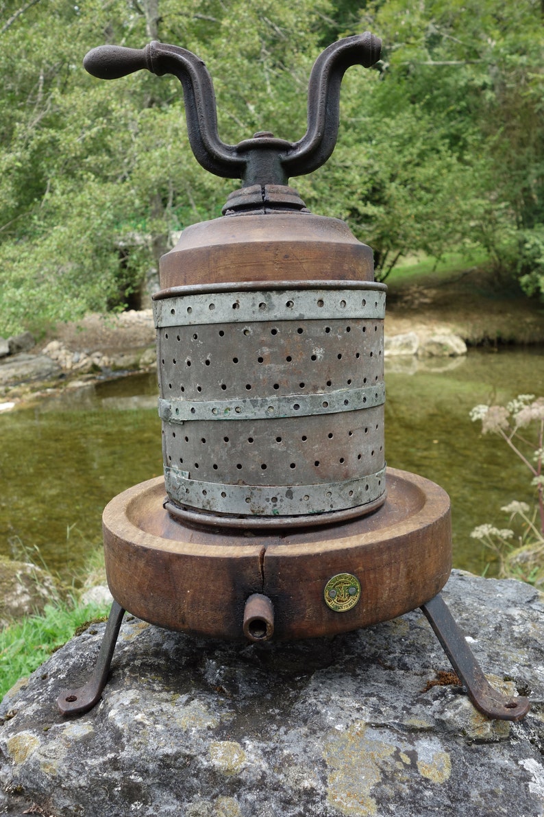 Antique French Wood and Cast Iron Fruit Press. Tabletop Wine Etsy