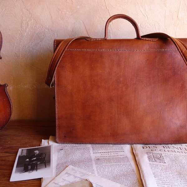 Vintage Tasche, Schultasche, Aktentasche aus Leder