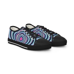 CTA designer Concentric Retro Circles Men's Low Top Sneakers | Blue Purple Swirl Pattern