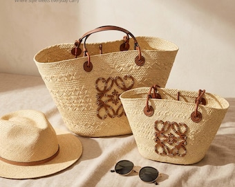 Boho Large Raffia Straw Tote Bag |  Woven Beach Purse |  Summer Shoulder Bag