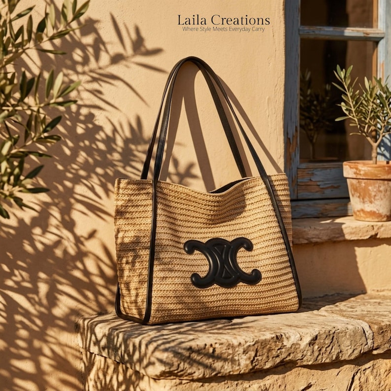 Stroh Strand Einkaufstasche | Schicke Sommer-Schultertasche | Resort Wear Handtasche | Alltags-Mode-Tasche | Geschenk für Sie Bild 4