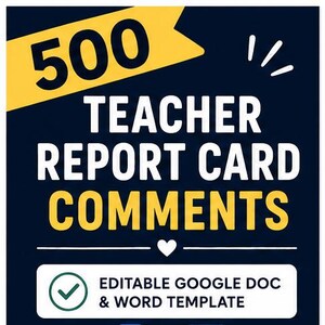 Kommentarer till lärarbetyg, 500 redigerbara feedbackfraser | Google Doc-mall, grundskola Storbritannien, terminsslutsrapportskrivning