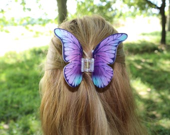 Fioletowa spinka do włosów Morpho Butterfly | Realistyczne przycinanie skrzydeł | Duża spinka do włosów Fairycore | Prezent dla miłośniczki natury Cottagecore