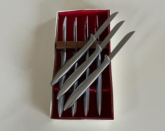 Zeven vintage GERBER miming steakmessen uit de jaren 60