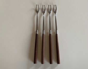 Danish Modern Selandia Danish Steel Forks Teak Handles Barbed Tines 70s Vintage Hot Pot Utensils Fondue Forks Excellent Condition