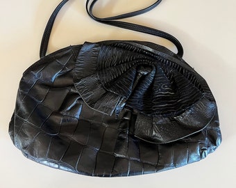 Vintage 80s Black Leather Bow Purse