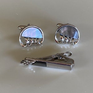 Vintage 60s SWANK MOP Silver Cufflinks