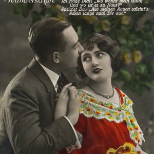 Vintage Handgefärbte 20er Jahre Romantische Deutsche Bromide Fotografie Postkarte