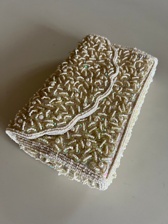 Vintage 80s BIJOUX TERNER Glass Beaded Clutch Pur… - image 4